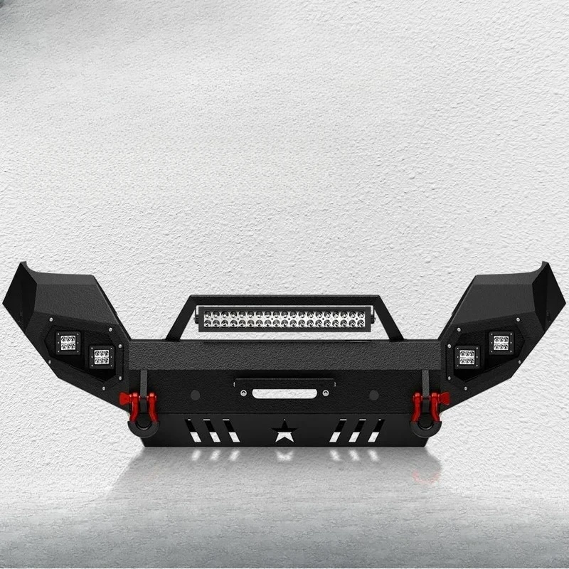 Front Bumper with Winch Plate, Skid Plate, Sensor Holes, License Plate Bracket & D-rings, Offroad Vehicle Exterior Accessories