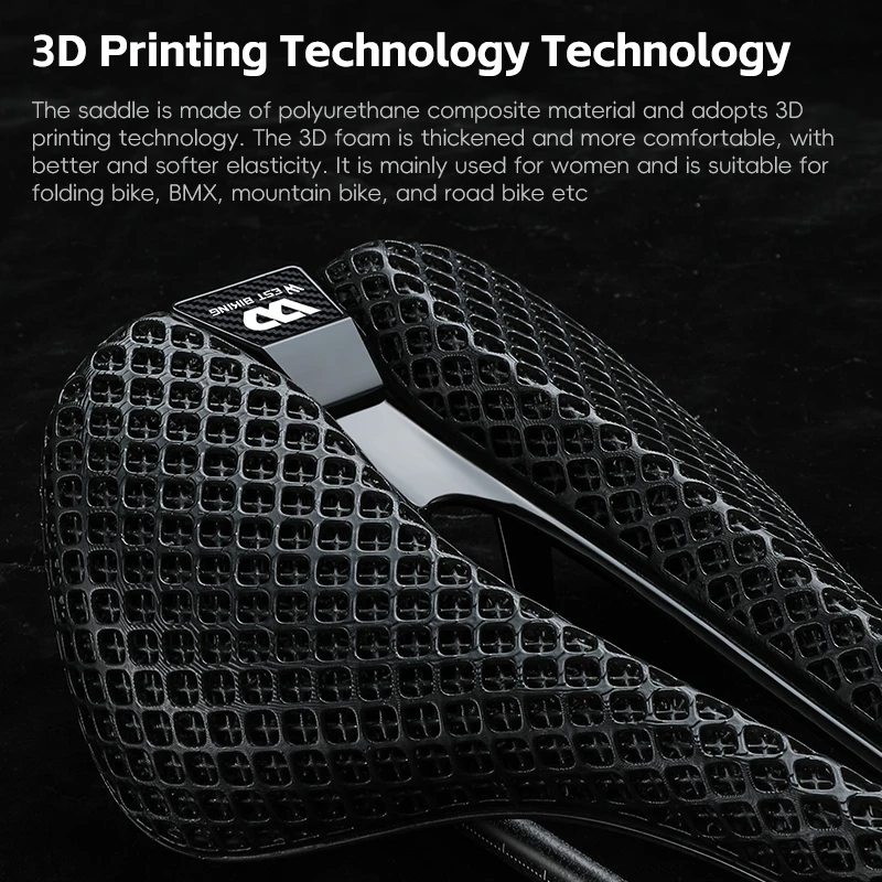 WEST BIKING 3D Printed Bike Saddle Ultralight T700 Carbon Fiber Bicycle Cushion Professional Shockproof Racing Road Bike Seat