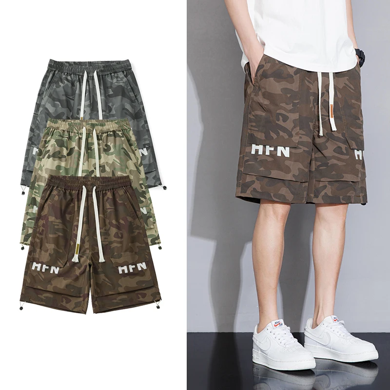 

TRAF Fashion Casual Summer New Men's Five Pants Camouflage Loose Large Pocket Shorts Drawstring Large Size Camouflage Pants