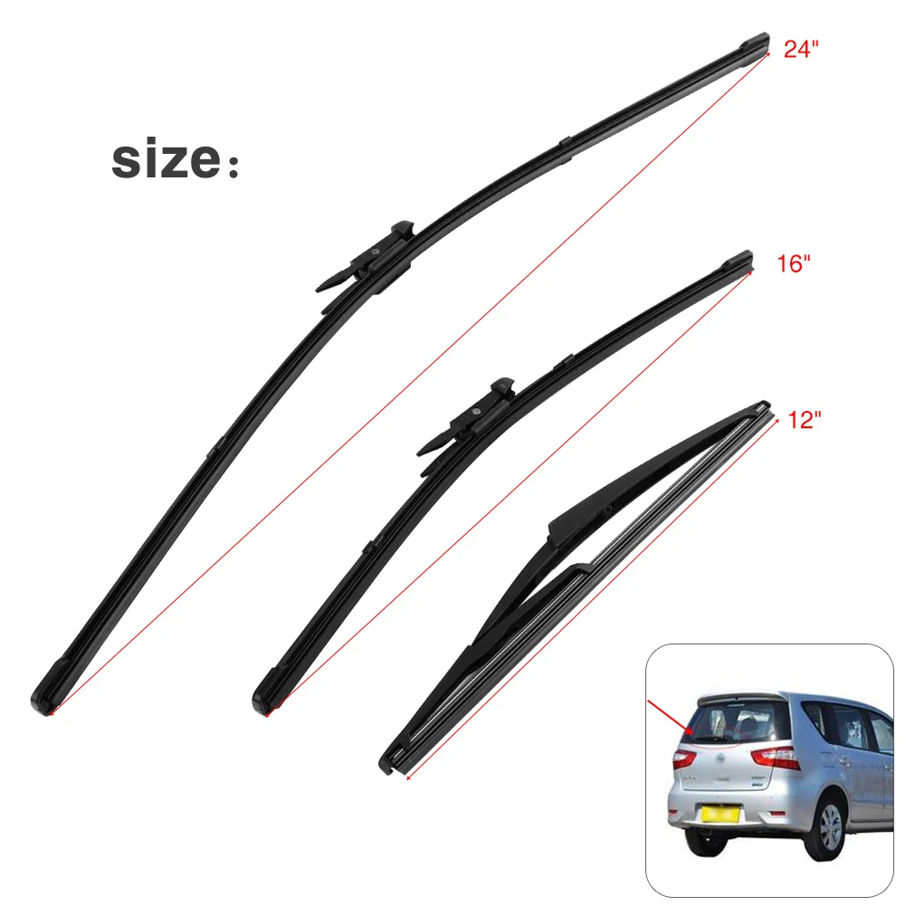 Front Wiper Blade Rear Wiper Blade Car Front Rear Windscreen Windshield Wiper Blade 24/16/12 Inch for  Qashqai 2007-2013