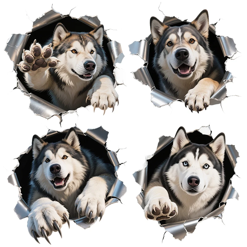 Three Ratels CAA15 lively Husky Broken hole wall stickers for home decoration Personalized car decals