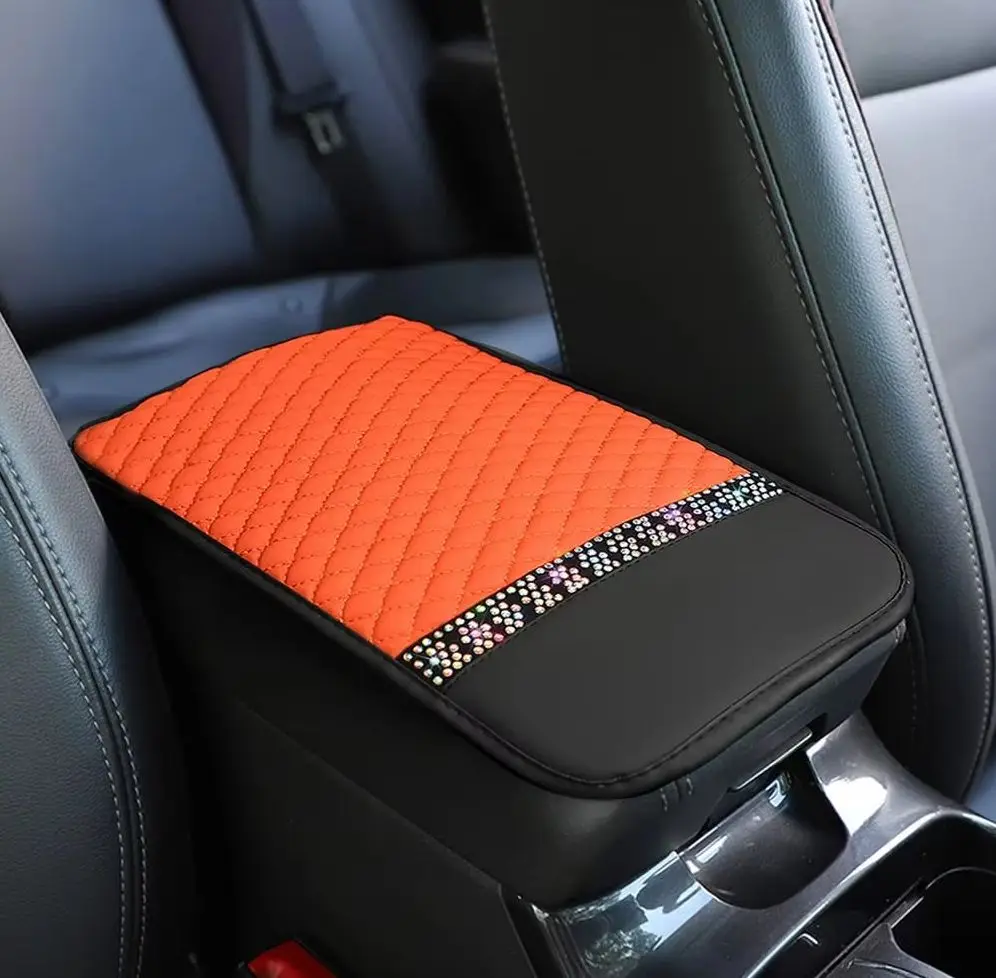 

Universal Armrest Protective Pad - Automotive Interior Accessory - Pu Leather With Bling Rhinestones Armrest Cushion