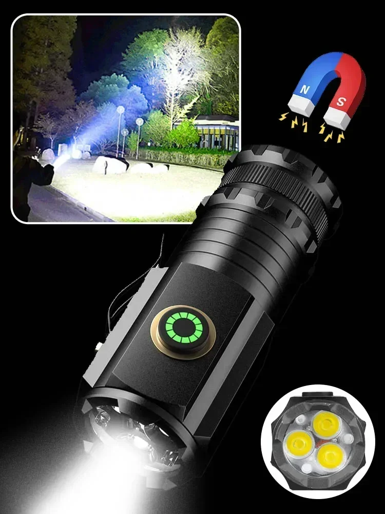 XHP50 LED USB C Rechargeable Mini 16340 18650 Battery Flashlight 1500lm Powerful Torch Can Be Closed with One Click