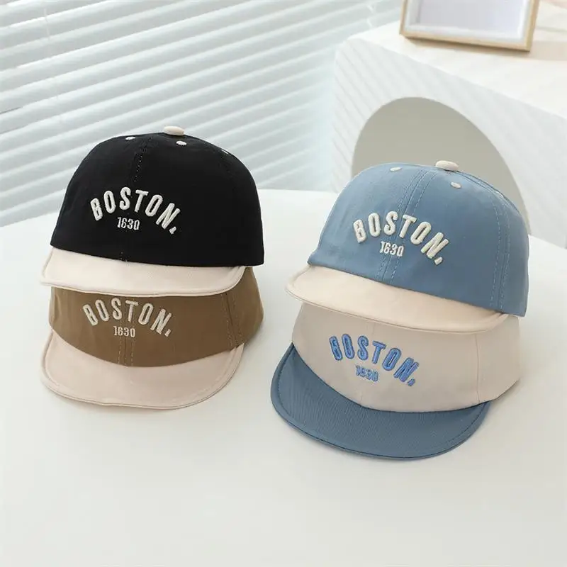 

Embroidery Letter Baby Duck Tongue Hat Color Block Kids Peaked Cap 6-24Month Boy Girl Soft Brim Baseball Hats Sunshade Visors