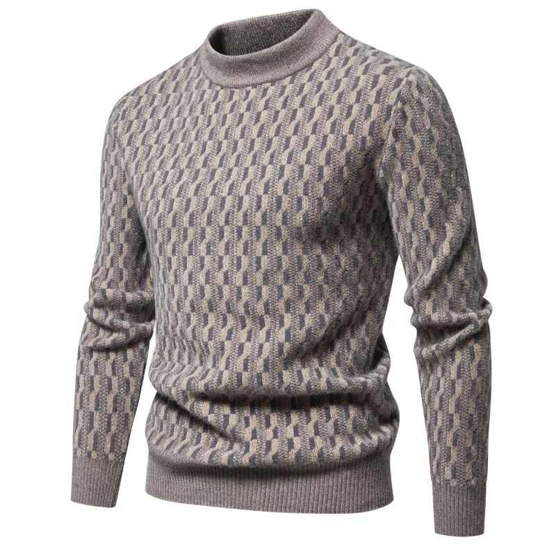 New Autumn and Winter Knitted Sweater Round Neck Fashionable Printed Warm and Slim Fit Pullover Sweater Men