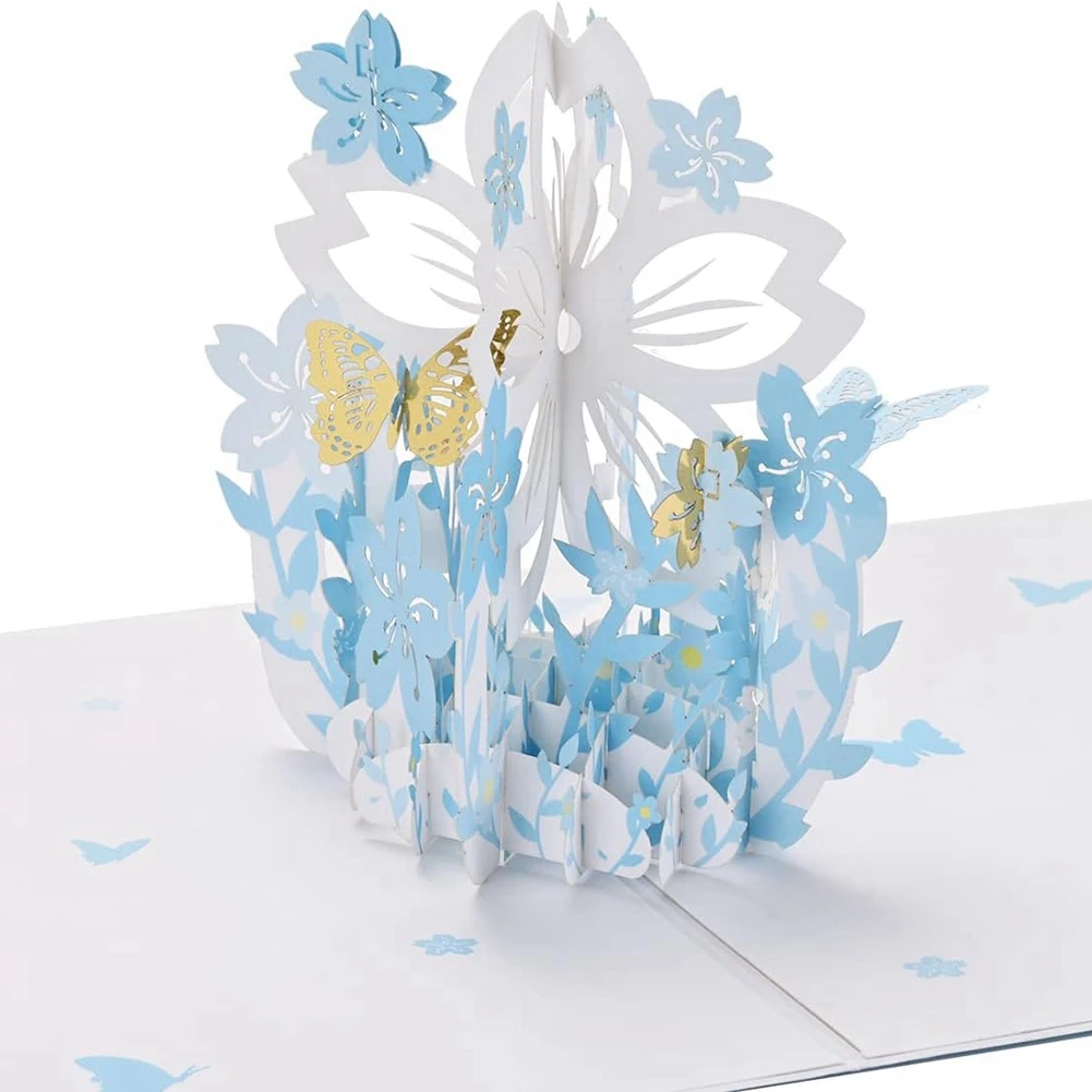 Pop Up Card with Blue Butterfly Envelopes for Thinking of You, Birthday, Mother's Day, Anniversary Etc All Occasion