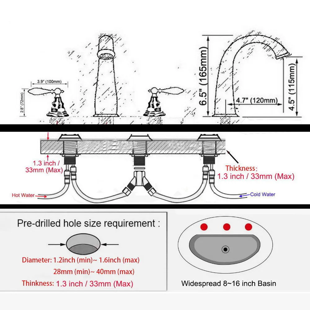 แปรงนิกเกิลทองเหลืองแพร่หลายดาดฟ้าติดตั้งอ่าง 3 หลุม Dual Lever จับห้องครัวห้องน้ําอ่างอ่างล้างจานอ่างล้างหน้าก๊อกน้ําแตะ mbn015