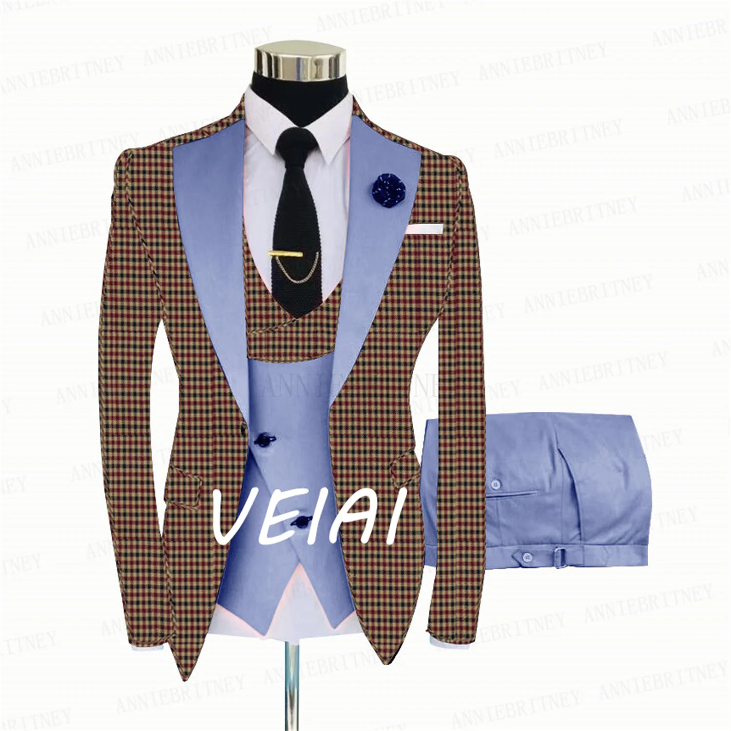 

Модные бордовые клетчатые мужские костюмы по индивидуальному заказу, комплект из 3-х предметов, формальный приталенный деловой пиджак, комплекты жениха, выпускного, свадебного костюма, смокинг, костюм