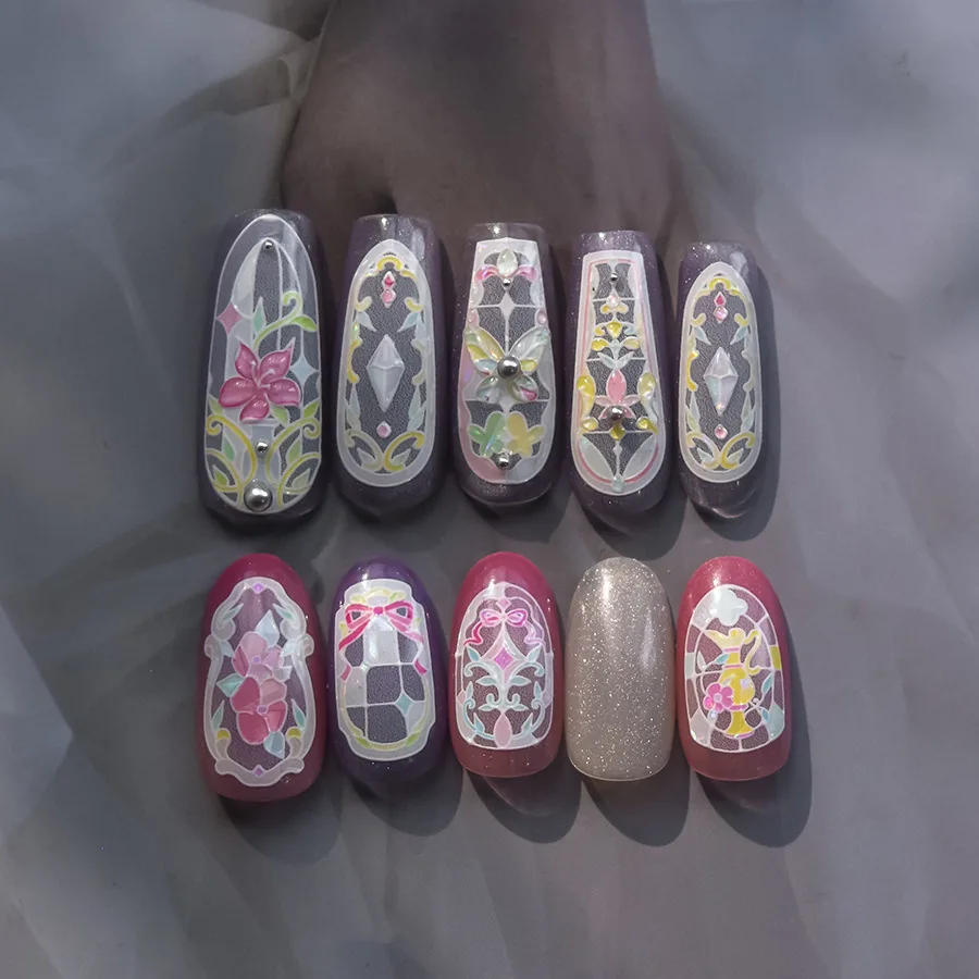 1piece 5D glass fragment nail sticker high quality stained glass window grille design glitter art decoration design nail sticker