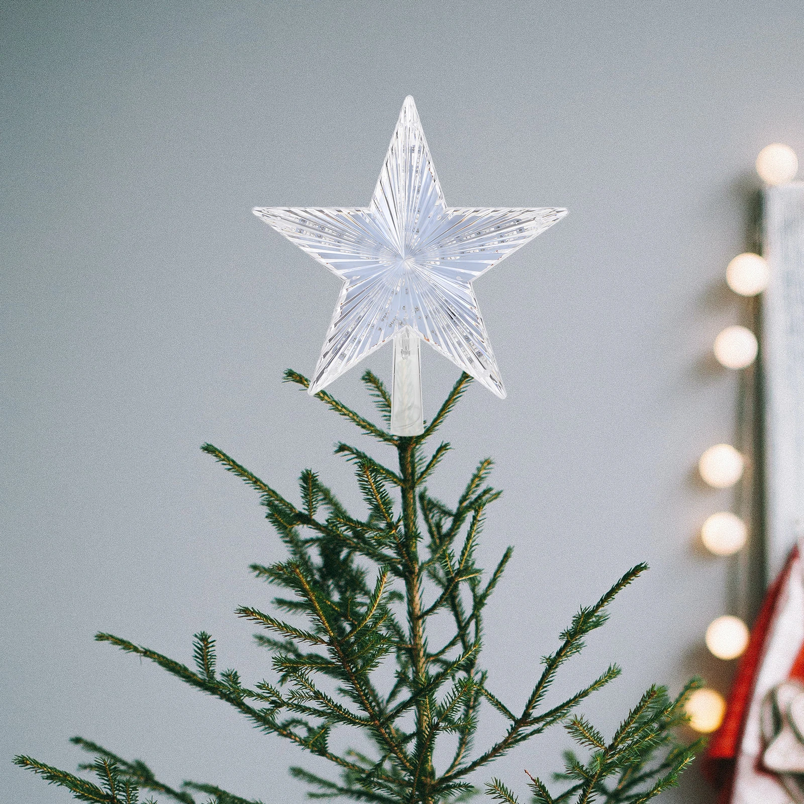 

Christmas Tree Star Topper LED Warm White Crystal Clear Flashing Pendant Ornament Christmas Decoration