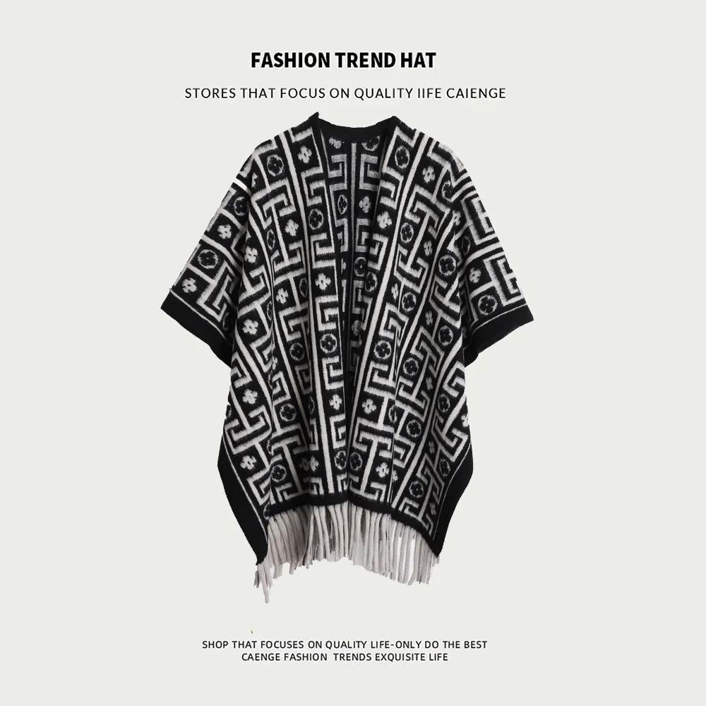 알파카 울 같은 태슬 양면 랩 스커트 여성용 가을/겨울 패션 럭셔리 여행용 따뜻한 외투 케이프 코트