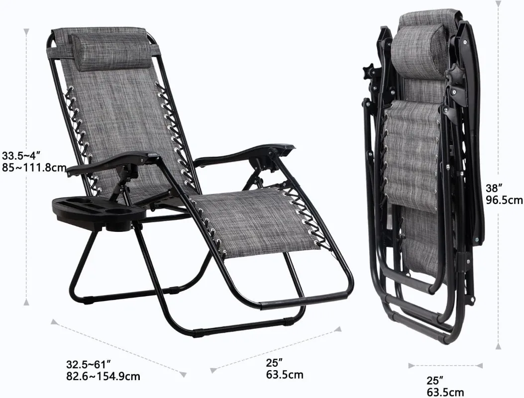 

Set of 2 Relaxing Recliners Patio Chairs Adjustable Steel Mesh Zero Gravity Lounge Chair Beach Chairs with Pillow and Cup Holder