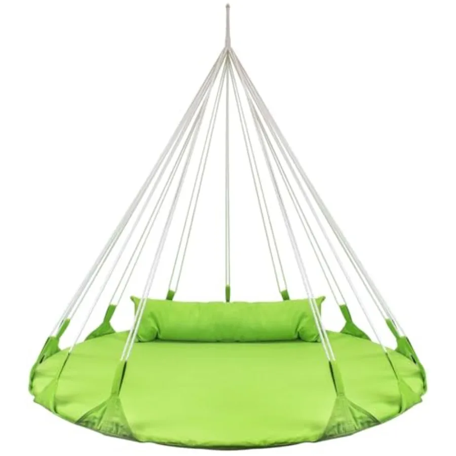 

56 Stylish Hanging Swing Nest - Premium Cotton Double Hammock Daybed Saucer Swing Lounger - 264lbs Spinner Swing w/Pillow - Eas