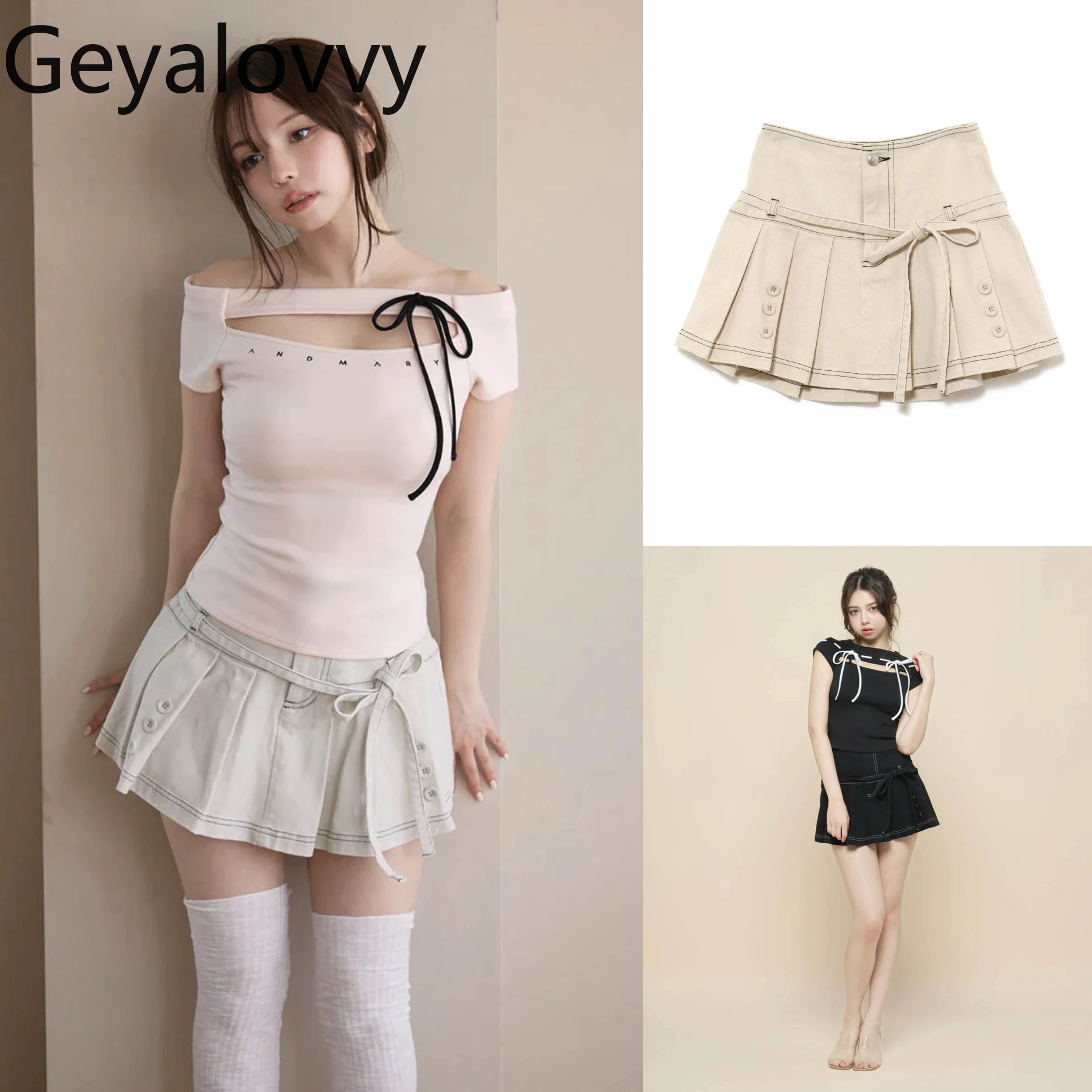 

Fashion Japanese Niche Design Summer High Waist A Line Denim Pleated Skirt Femme 2025 New Casual Short Skirts for Women