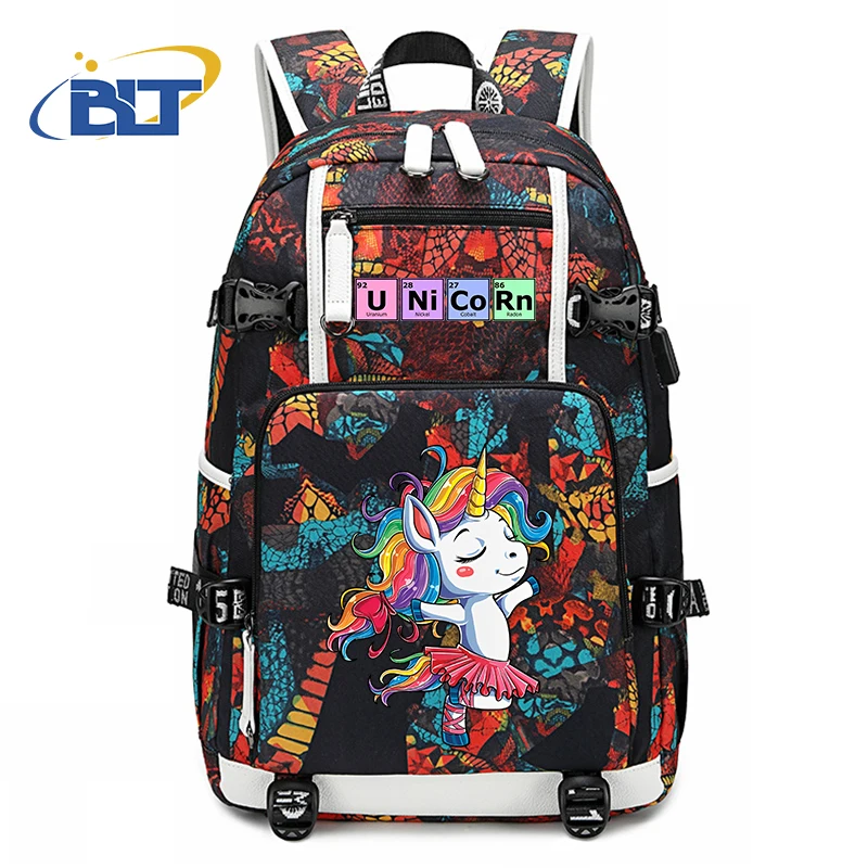 Unicorn print student school bag large capacity backpack usb outdoor travel bag kids school gift