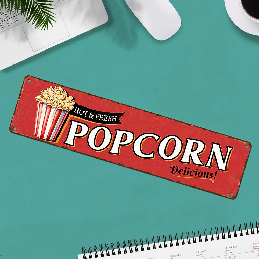 Vintage Aluminum Popcorn Sign Retro Wall Decor, Perfect for Home,Garage,or Cinema,Festive and Nostalgic Design with English Text