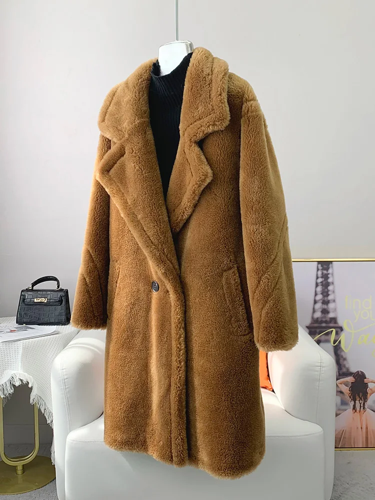 AYUNSUE High Street shear giacca da donna 2023 inverno 100% cappotto di lana cappotti di pelliccia giacche soprabito di media lunghezza Abrigo Mujer