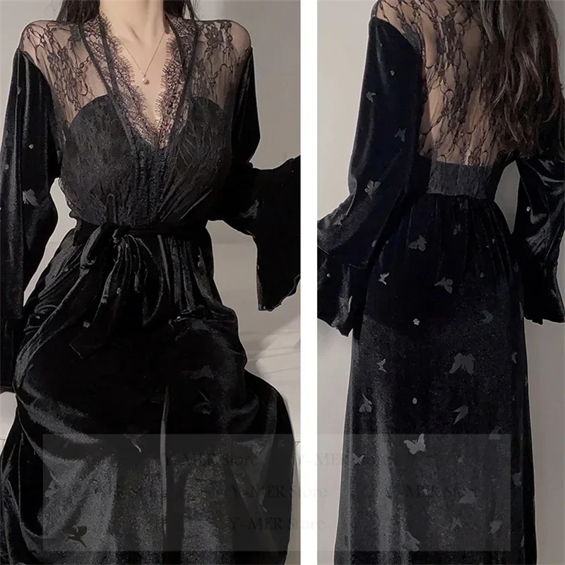 

Осень-зима новая ночная рубашка с лямкой на шее велюровый халат свадебное платье Vestidos De Novia ночная рубашка женская сексуальная ночная рубашка женское кимоно