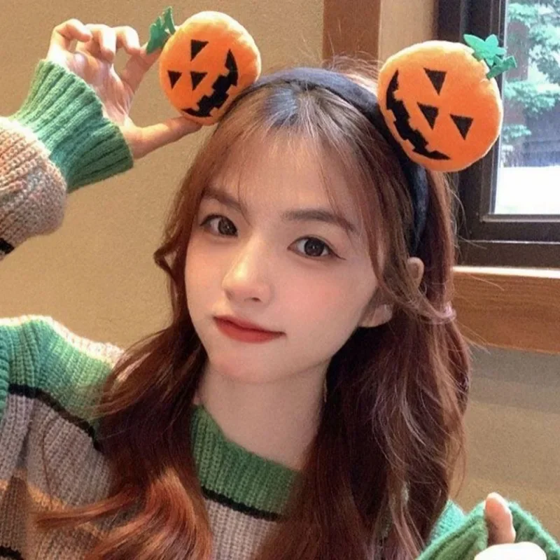 Halloween Pumpkin Headband Evil Expression Pumpkin Hair Hoop High Curvature Devil Doll Hair Band Unisex Festival Cute Headwear