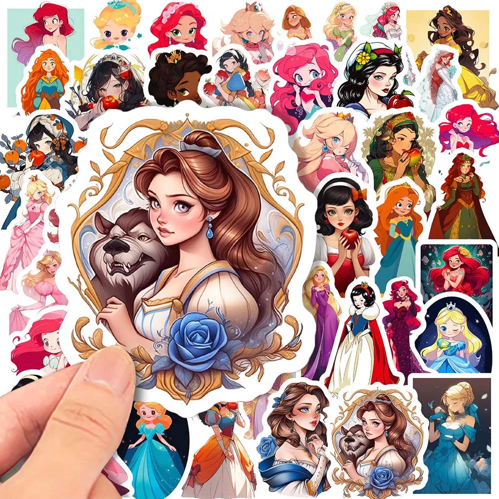 Cartoon Princess Girl Stickers Pack, Decal Graffiti para Crianças, Scrapbooking, Bagagem, Laptop, Guitarra, Notebook, Skate, 10 Pcs, 50Pcs