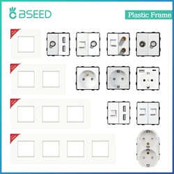 BSEED Wall Power Outlets Plastic Panel Parts White USB CAT5 Internet TV ST Function With Wall Socket EU Standard DIY Combination