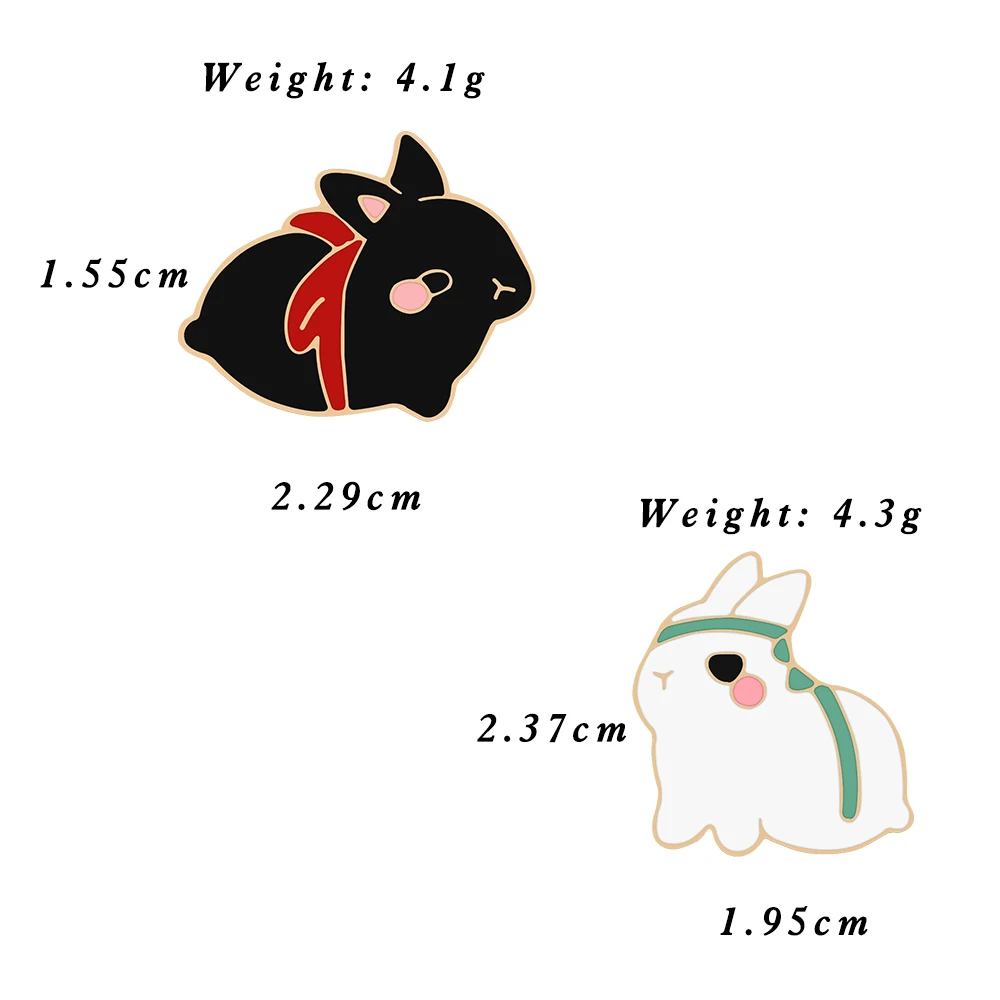 Cute Fat Rabbit Enamel Lapel Pins Couples White Black Bunny Brooches Cartoon Animal Badge Backpack Jewelry Gift for Kids Friends
