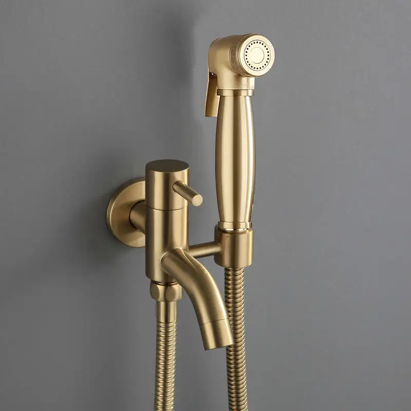 

Wall Mount Bidet Faucet Set Brushed Gold Bidet Sprayer for Bathroom Toilet