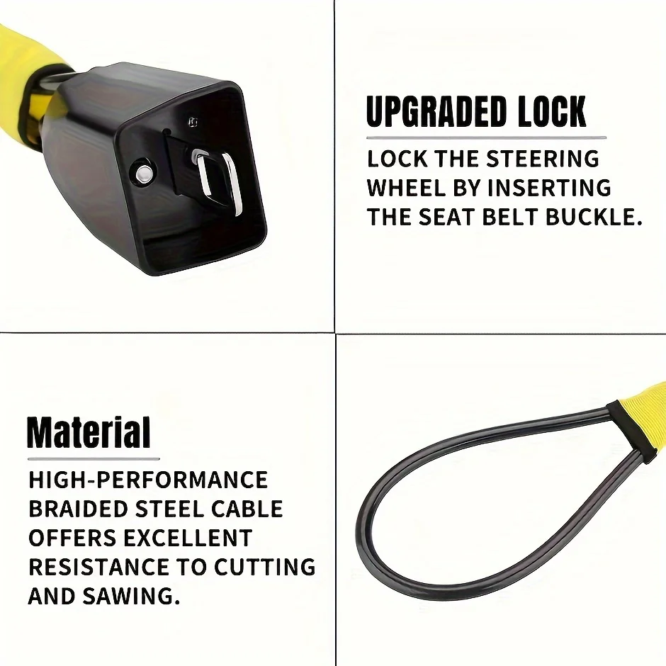 Car steering wheel locking rope locks the car and locks the steering wheel. Locking steel cable for steering wheel