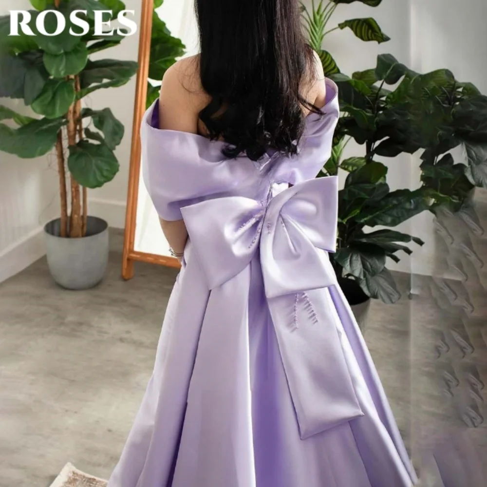 ROSES Purple Modern Style Prom Gown Elegant 3D-Bow Prom Dress Satin Off Shoulder Celebrity Dresses for Woman 프롬 드레스 Customized