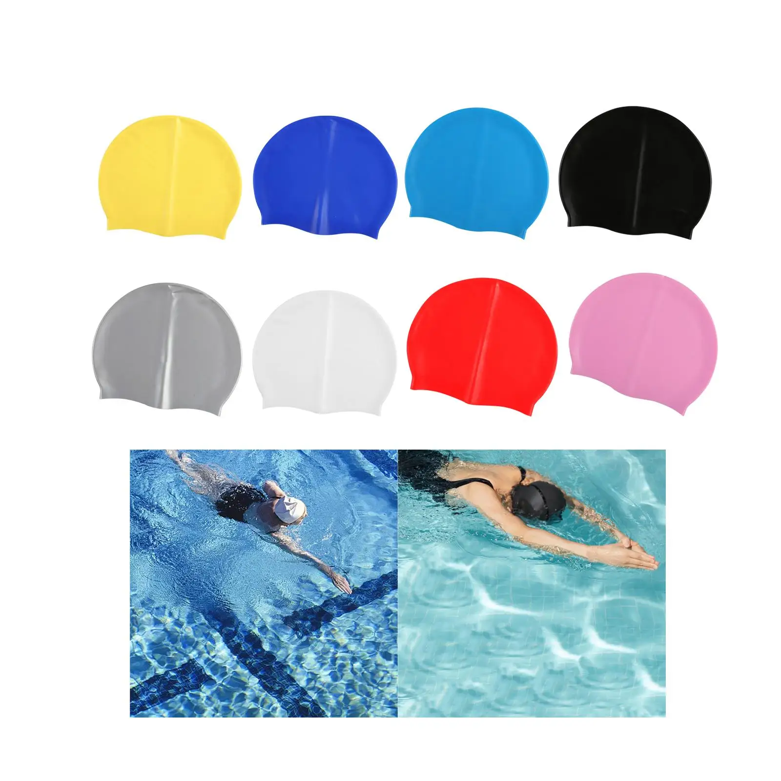 Pure Color Swimming Cap Elastic Easy Wear and Removal Silicone Swim Cap for Water Sports Braids Locks Girls Boys Kids Canoeing