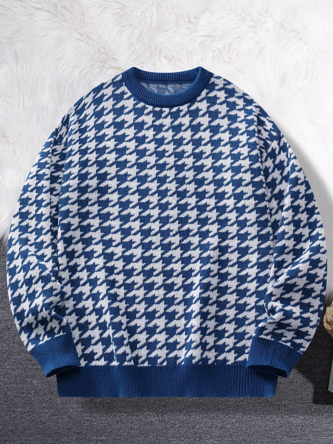 New Popular Autumn Winter Plaid Jacquard Pattern Pullover Sweater Casual Round Neck Contrast Color Knitted Men's Pullover