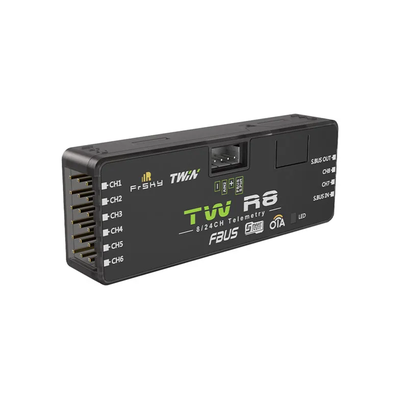 

Newest Frsky TW R8 receiver OTA TWIN series dual active 2.4G frequency bands 16/24CH SBUS / 8CH PWM / FBUS/SPORT