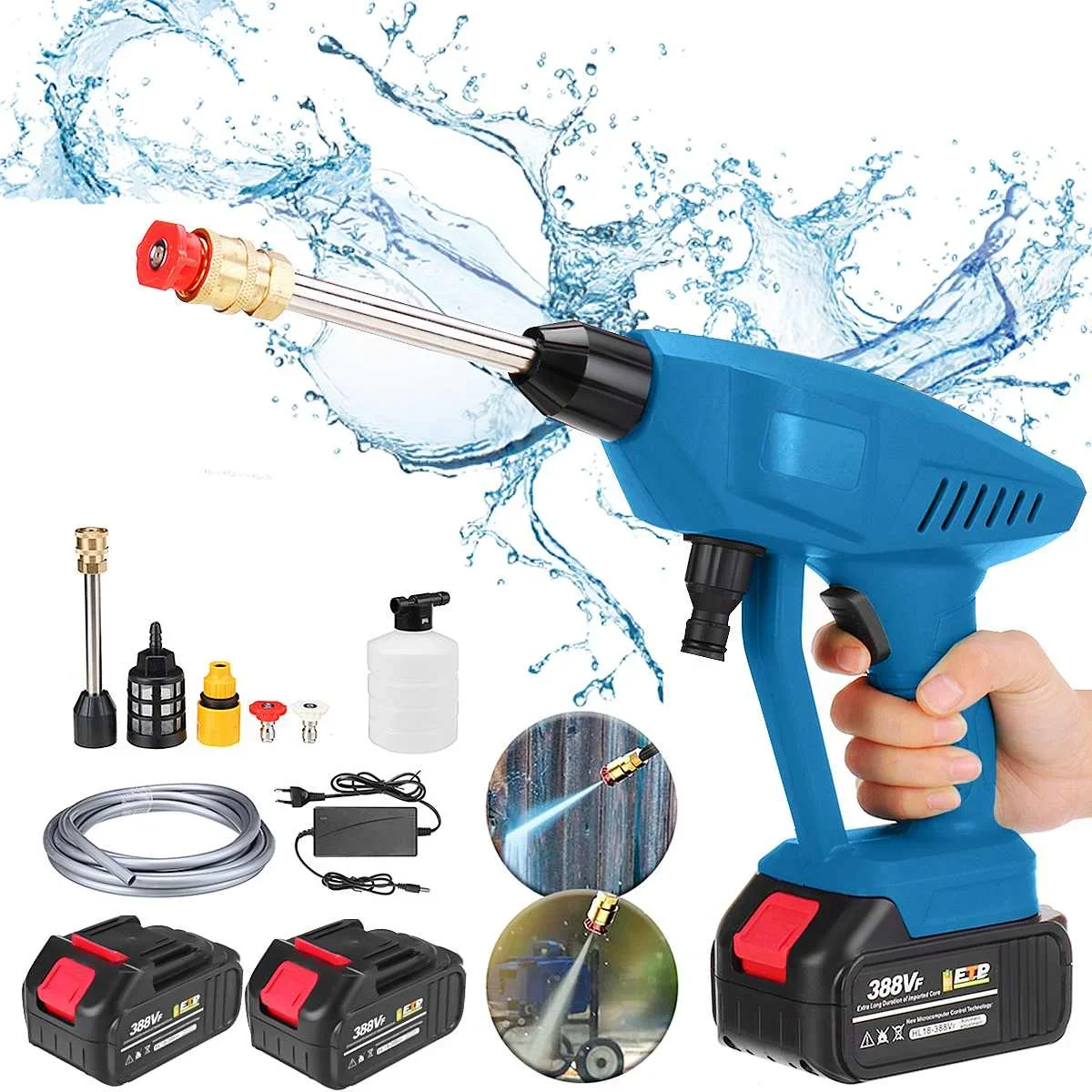 90BAR Wireless High Pressure Car Washer 1000W 388VF Water Gun Spray Portable Washer Foam Generator for Makit 18V Battery