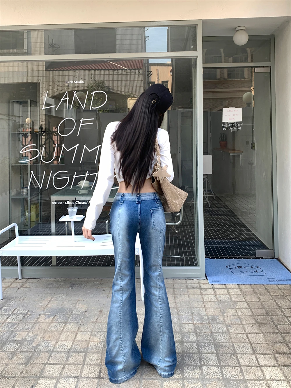 Celana Menyala Wanita Musim Gugur Musim Dingin 2025 Jeans Kargo Bawah Lonceng Korea Y2k Jeans Skinny 2000S Melar Rendah Koboi Bertumpuk