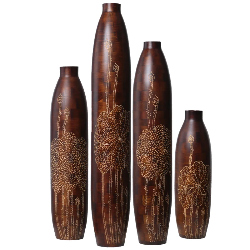 Solid wood thin high vase ornament living room flower arrangement floor