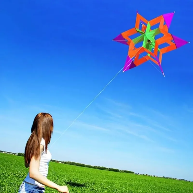 Cometa colorida de flor de loto 3D para niños y adultos, cometas de flores fáciles de volar con línea voladora, juguete al aire libre para Picnic, playa, parque, viajes