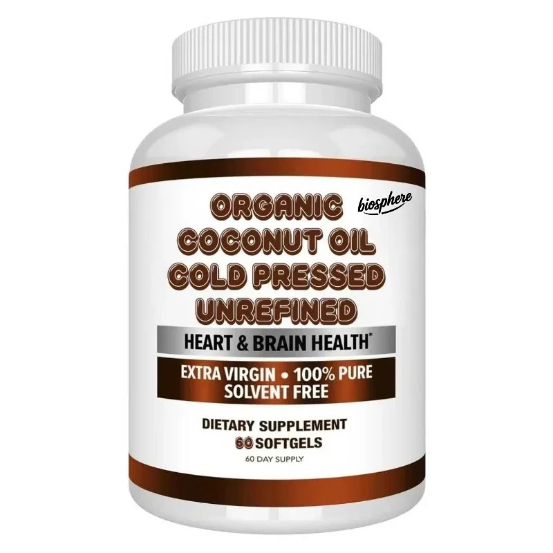 Organic Coconut Oil 2000mg - Skin, Hair, Nail Health Support -60 softgel capsules