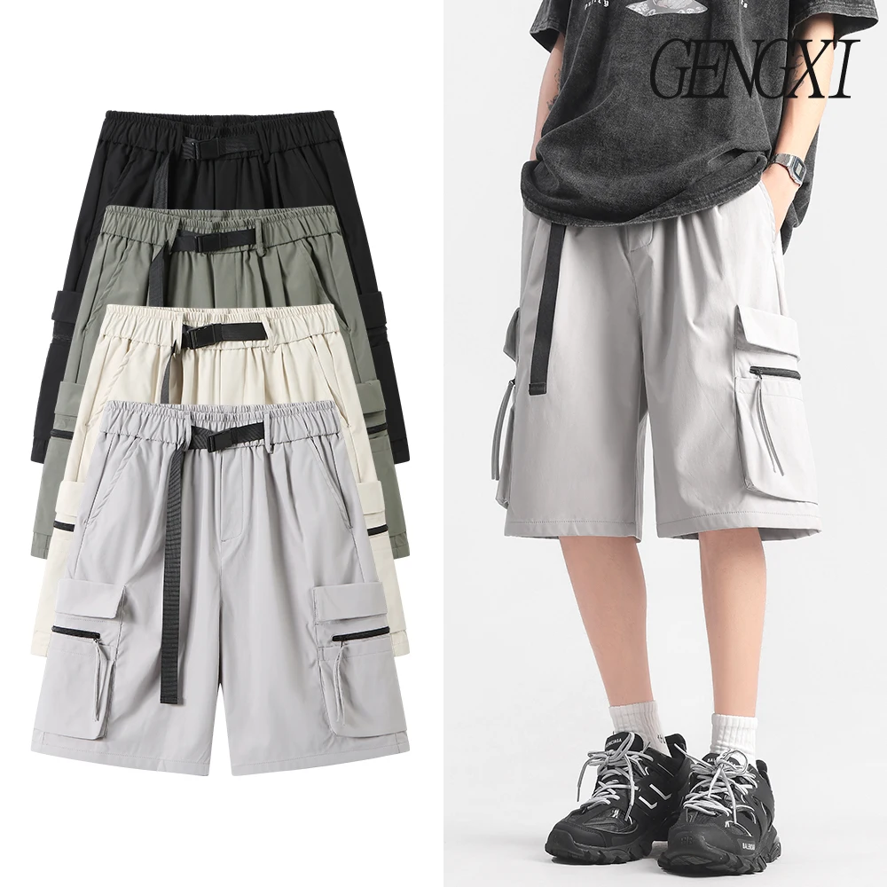 

Мужские шорты-карго в японском стиле для занятий спортом на открытом воздухе с несколькими карманами — новый дизайн ремня, быстросохнущие прямые повседневные брюки с широкими штанинами
