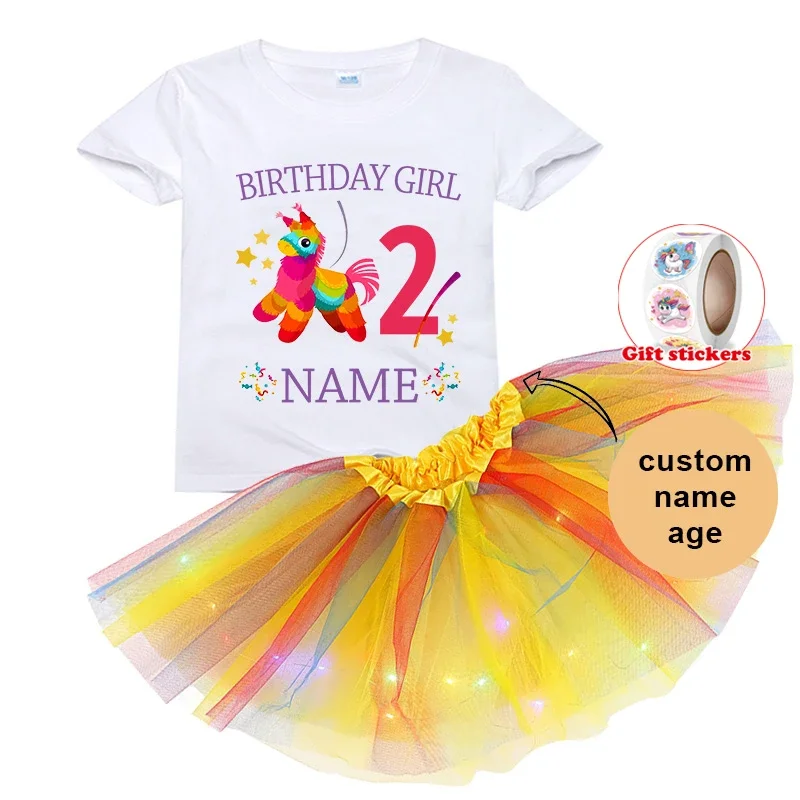 

Girls Birthday Tutu Dress Set Cartoon Birthday T Shirt Girl Kids Dress Set Party Light Christmas Dress Personalised Tshirt Child