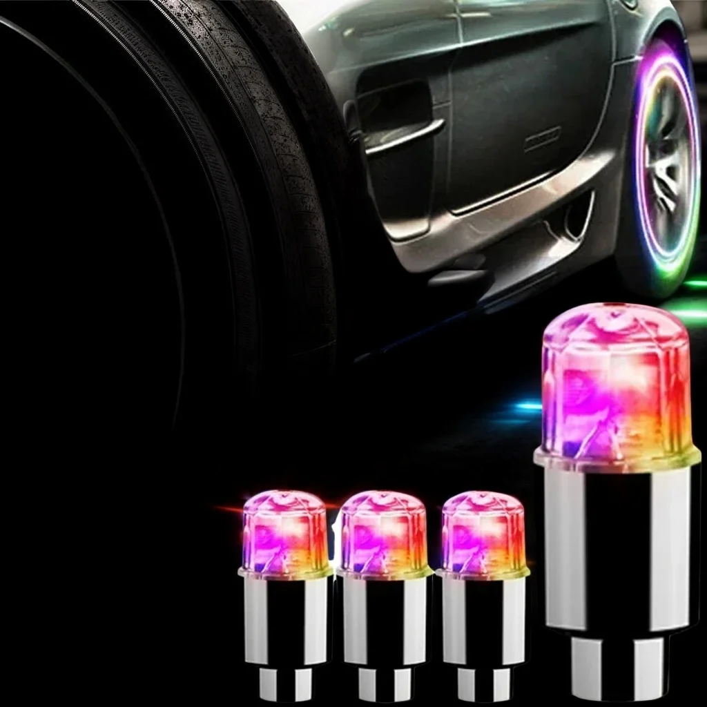 Bicycle Tire Valve Cap LED Lights - Colorful Flash Lamps for Car Motorcycle Bike Wheel Accessories
