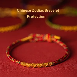 New Year Zodiac Handmade Bracelet Braided Charm Protection Bracelets Chinese Zodiac Animal Charm Knot Bracelet for Women Girls