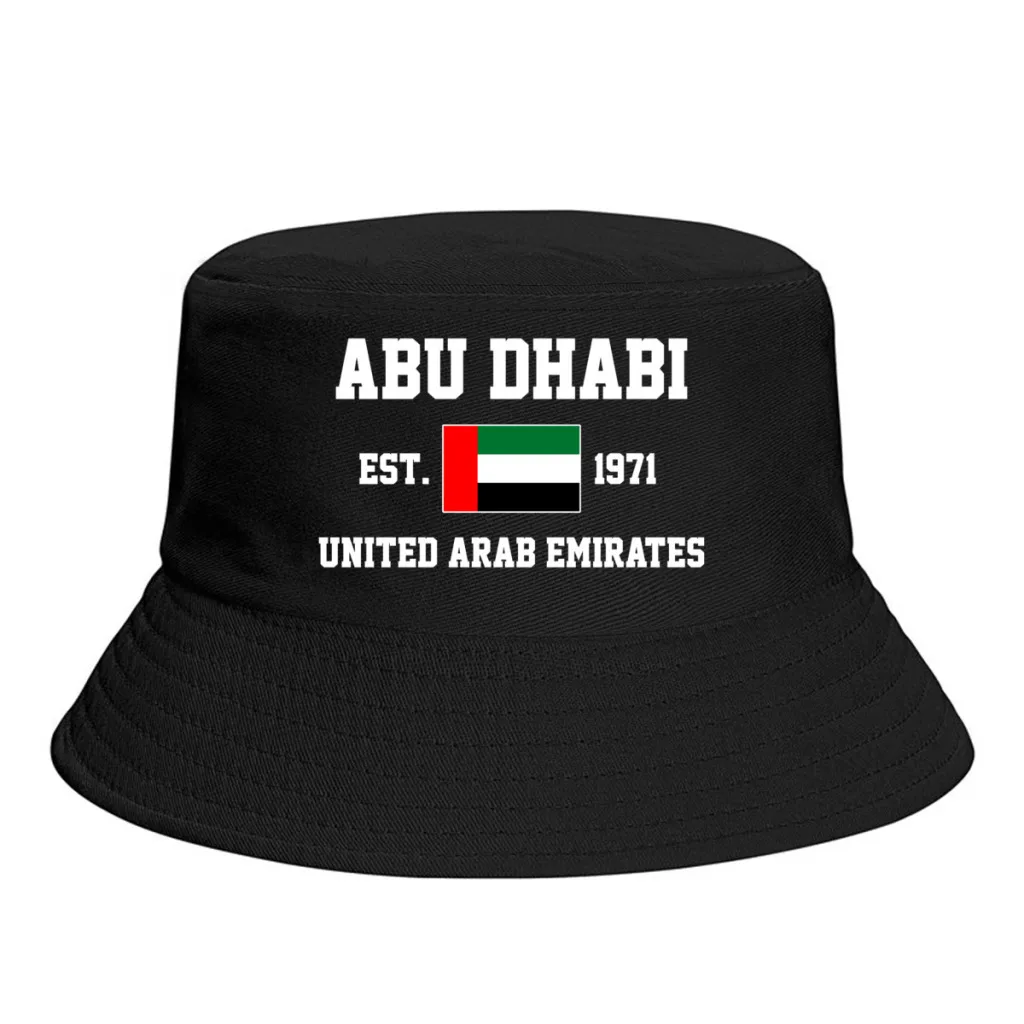 Bucket Hats  United Arab Emirates EST.1971 Abu Dhabi Emblem Flag Sun Shade Cool Outdoor Summer Fisherman Caps Fishing Hat
