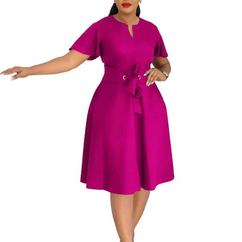 

2025 Elegant Dress Women for Wedding Party Summer Fashion Short Sleeve V-neck Midi Dress Outfits Dashiki African Clothes Women