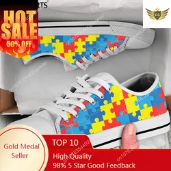 Autism Awareness Sneakers Shoes Women Flats Shoes Unisex Classic Low Top Canvas Shoes Female Puzzle Tenis Feminino