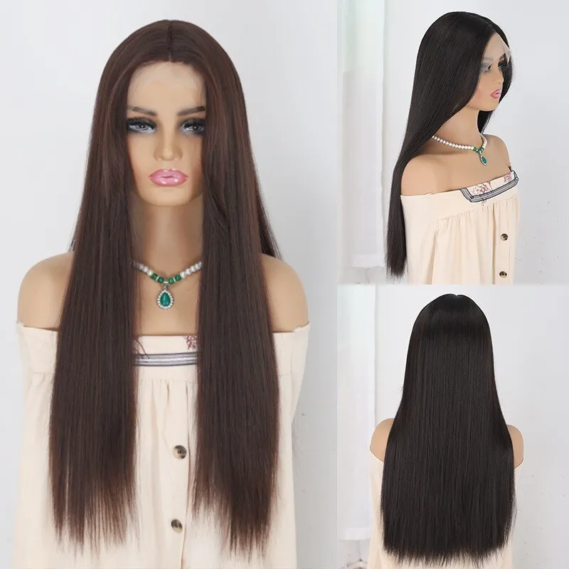 

Ladies Curly Wig Front Lace Wig Long Brown Women Hair Wig+Wig Cap