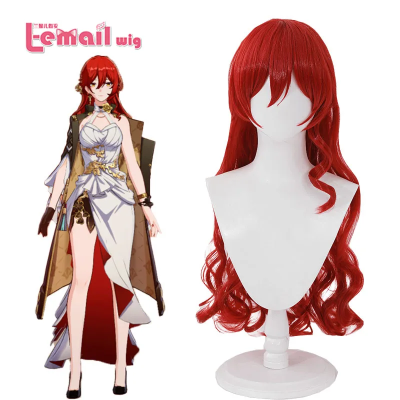 L-email wig Synthetic Hair Game Honkai: Star Rail Himeko Cosplay Wig 88cm Long Red Loose Wavy Wigs Silicone Heat Resistant Wig