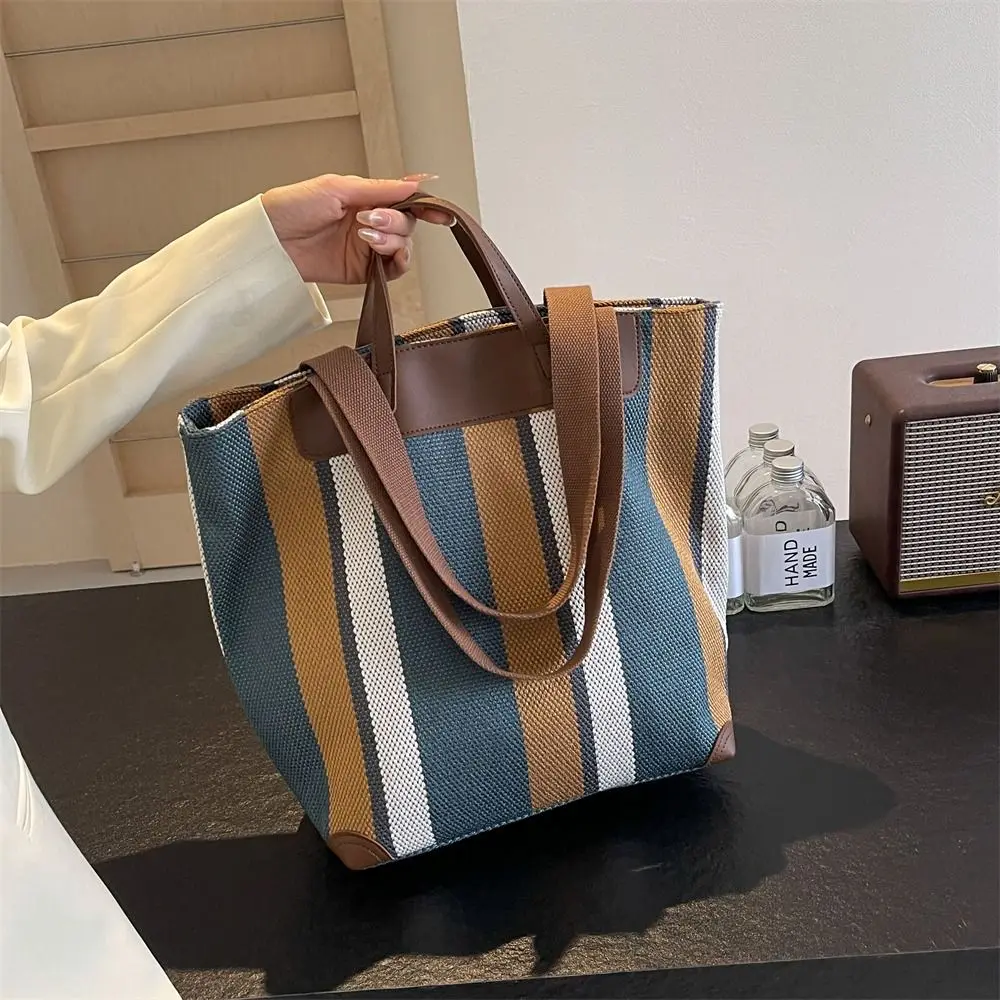 צבע ניגודיות מזדמנים צבע דלי שקיות מפוספסים קיבולת גדולה קניות טוטס בד בד קניות