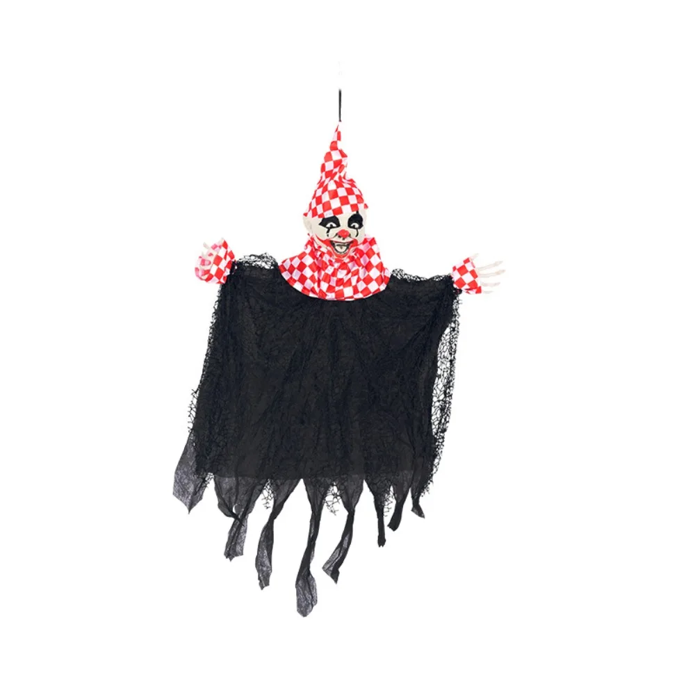 Tattered Ripped Gauze Skirt Polka Dot Clown Hanging Ghost Hand Painted with Pointed Hat Haunted House Spooky Scene Prop