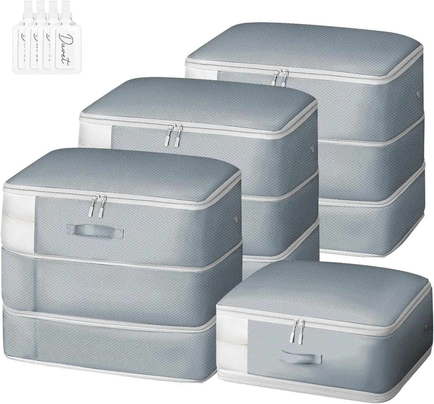 Large Capacity 3-Layer Compression Storage Bags for Blankets, Comforters & Pillows - 4-Pack Grey