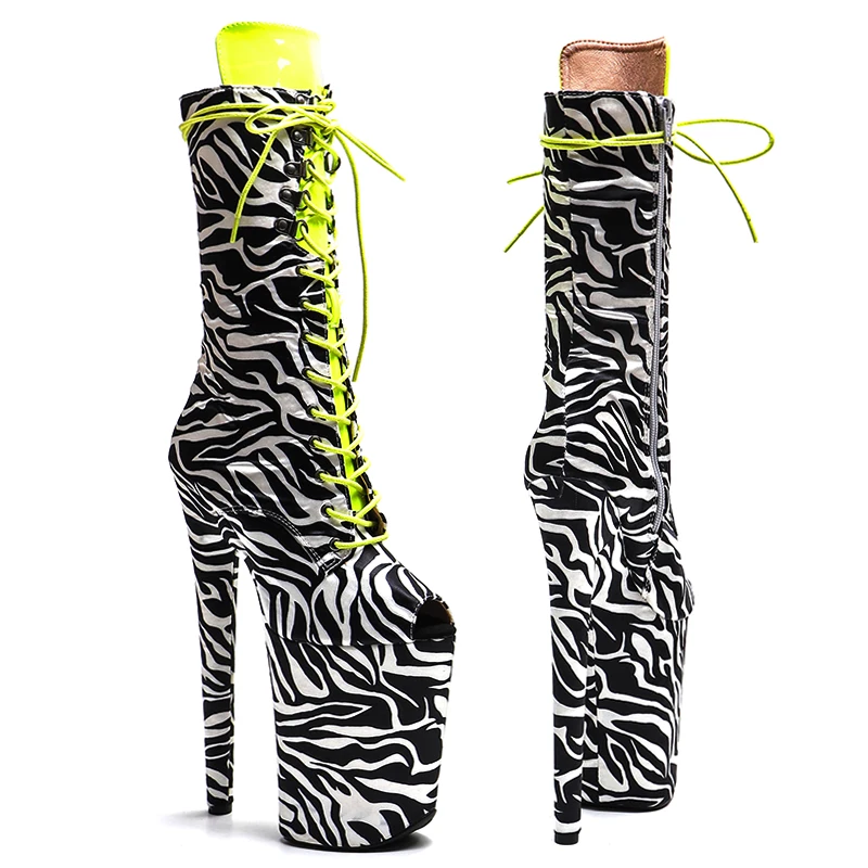 Leecabe  23CM/9inches  zebra-stripe PU Sexy  Fashion trend open toe  High Heels platform stripper heel Pole Dance boot